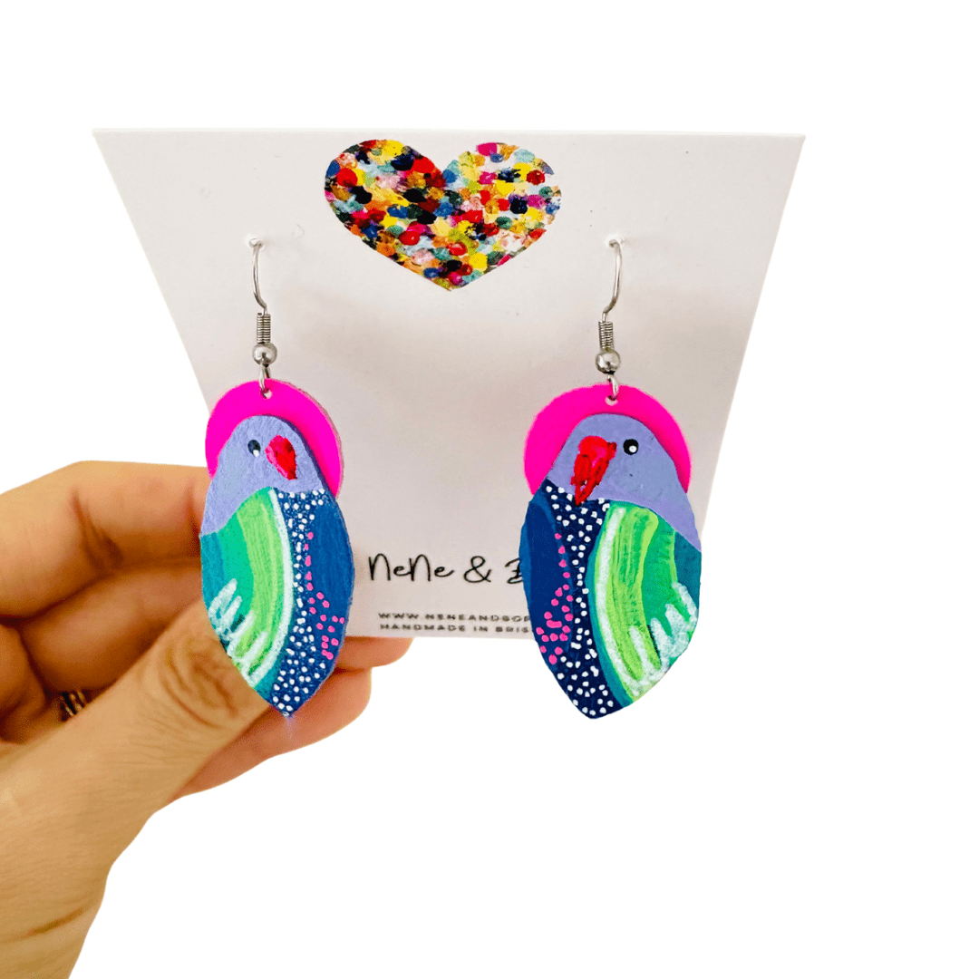 Hand-painted Midi Parrots with Stitched Beak - Pink
