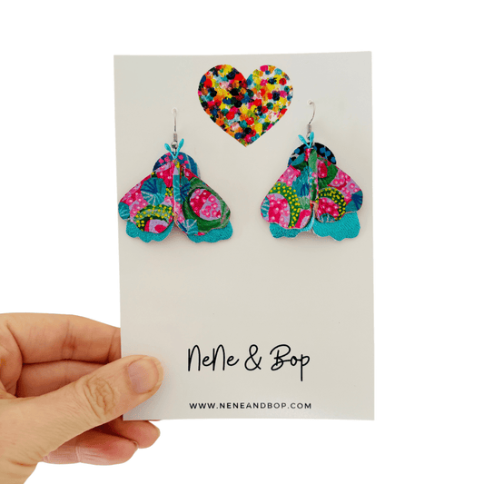 Moth - Summer Meadow  - Leather Earrings