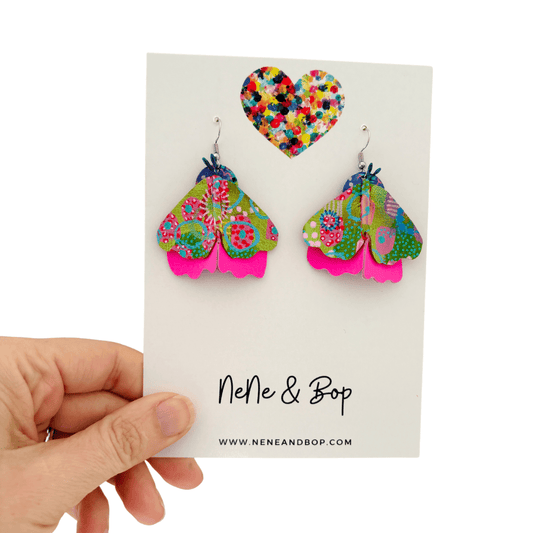 Moth - Neon Pop  - Leather Earrings