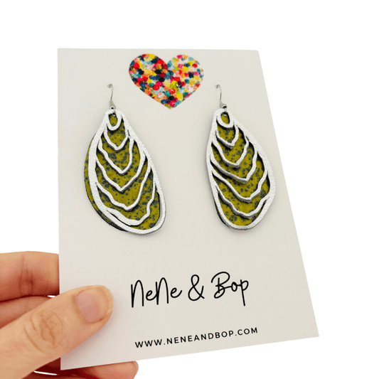 Wing Frames - Silver/Mustard  - Leather Earrings