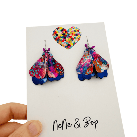 Moth - Night Lights  - Leather Earrings