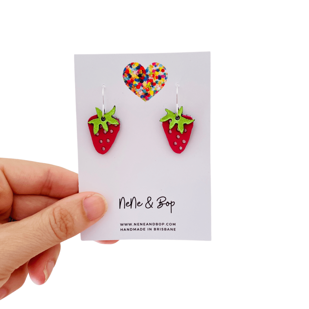 Strawberry - Red/Green Layered Leather Earrings