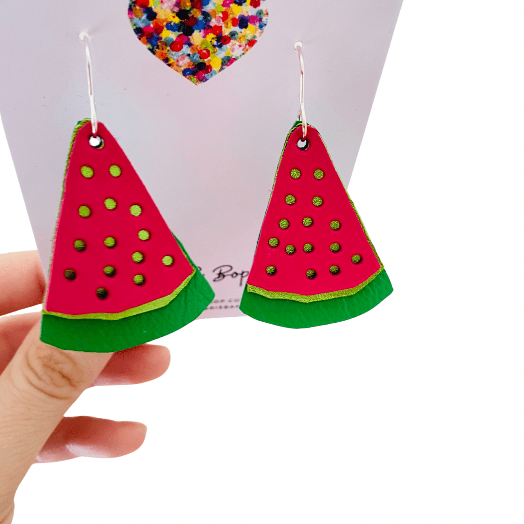 Watermelon - Green/Red Layered Leather Earrings