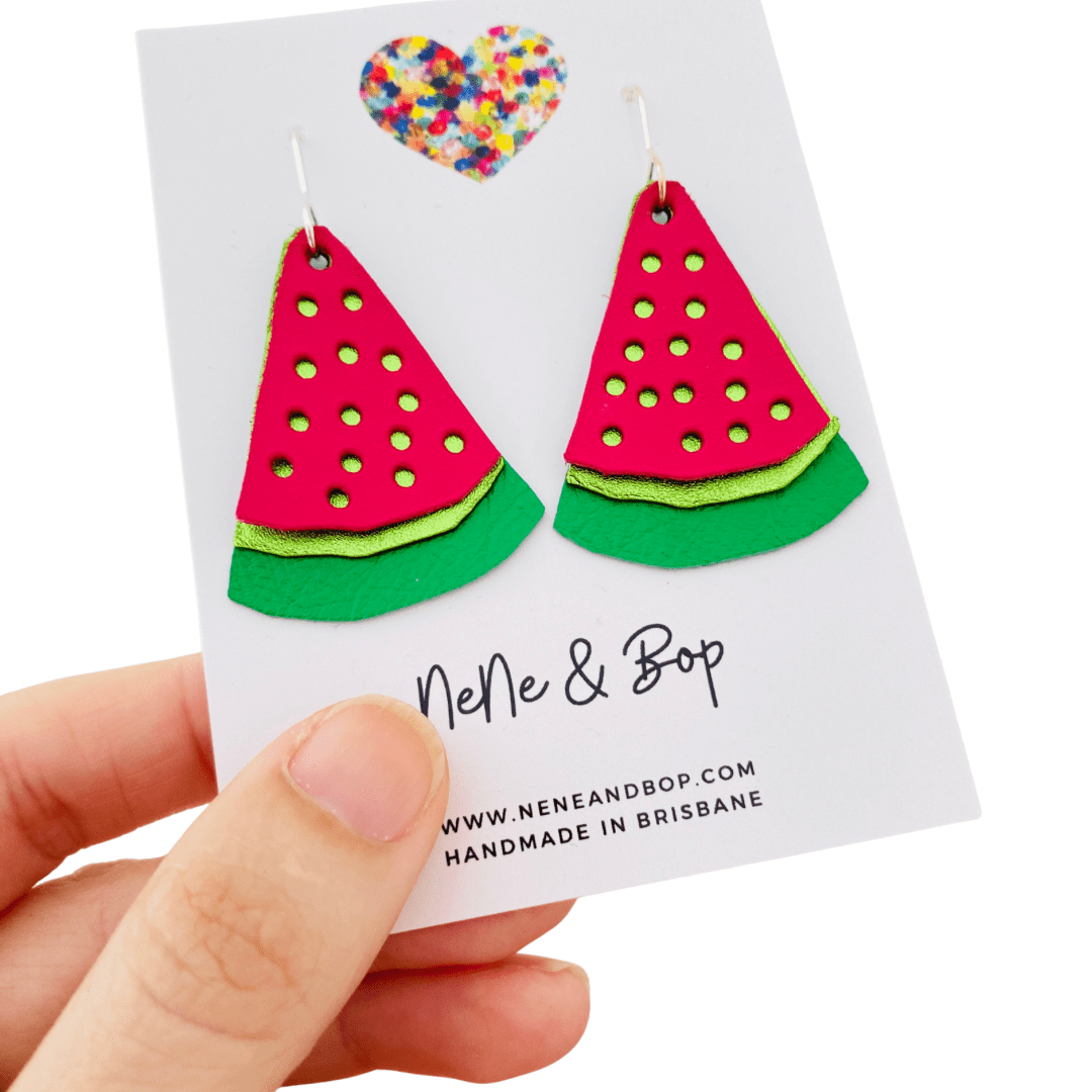 Watermelon - Green/Red Layered Leather Earrings