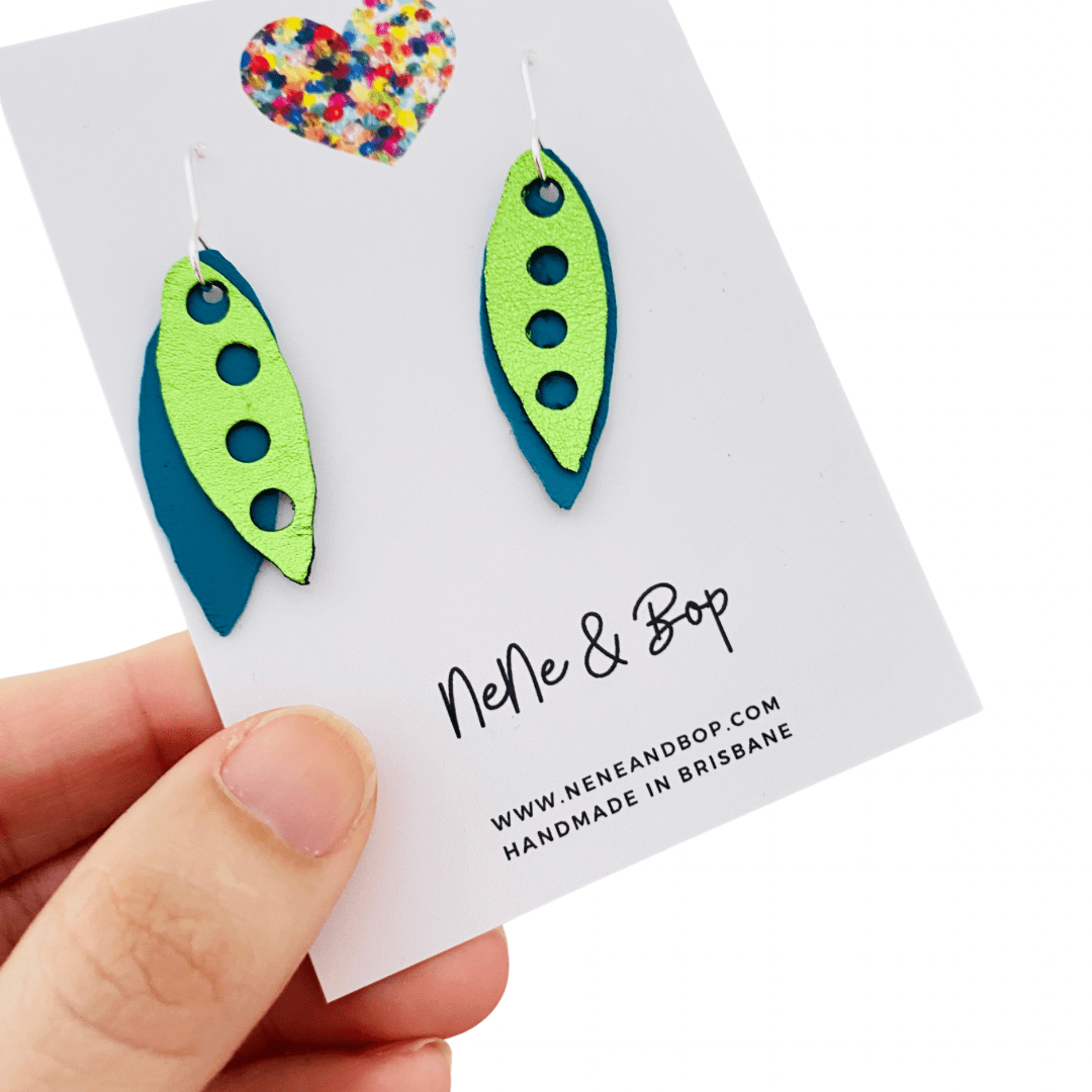 Pea Pods - Various colours - Layered Leather Earrings