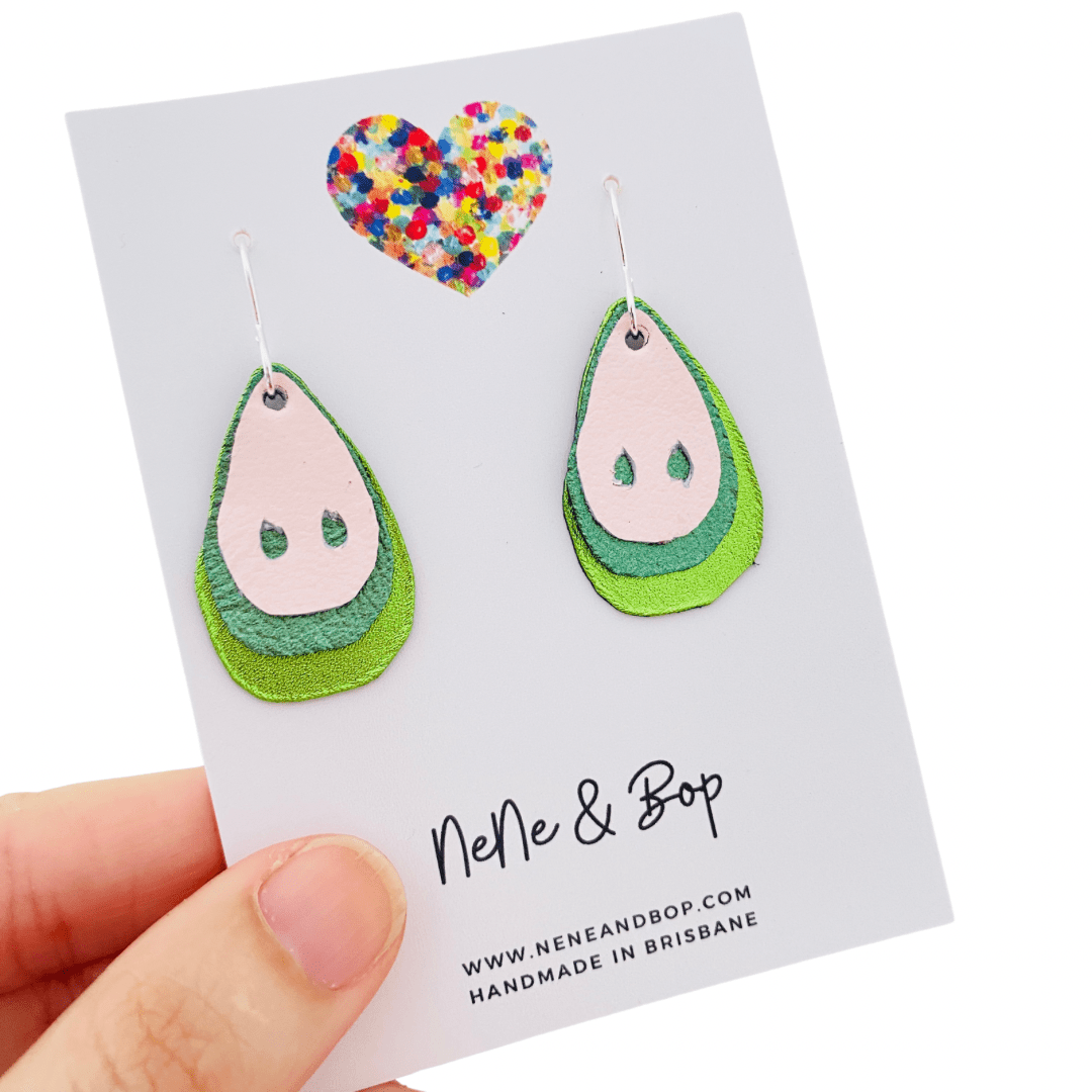 Perfect Pear - Green Layered Leather Earrings