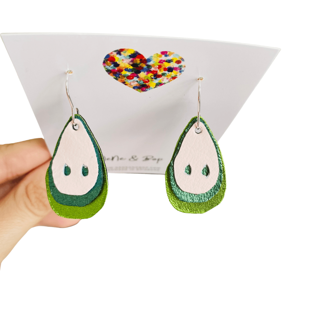 Perfect Pear - Green Layered Leather Earrings