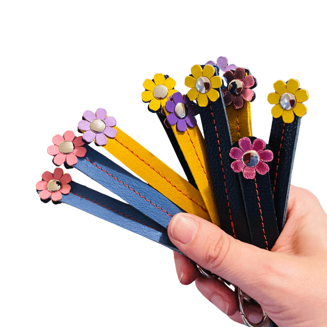 Leather Fidget flower Bag Charm Keyring - Various colours