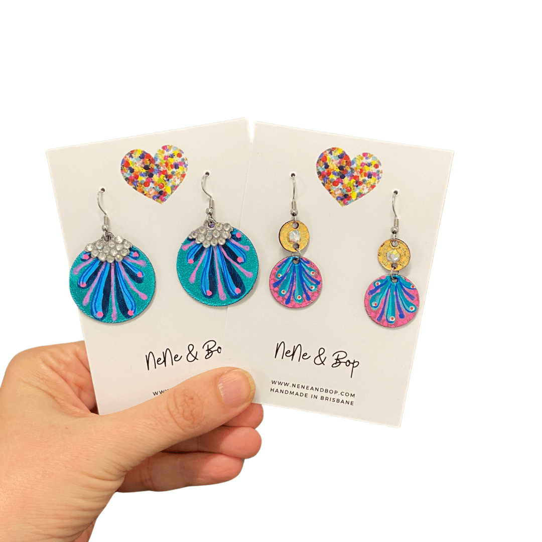 Bedazzled Turquoise Bauble - Leather Earrings