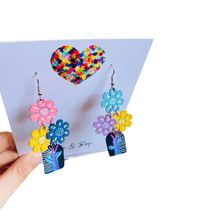 Load image into Gallery viewer, Vase of Blooms - Leather Earrings