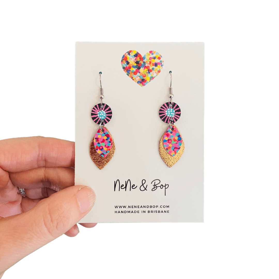 Opal Leaf Hand Painted Mini Drop Earrings - Pink