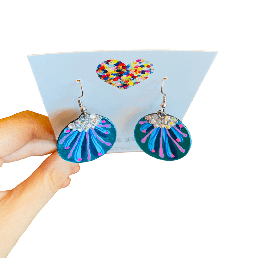 Bedazzled Turquoise Bauble - Leather Earrings