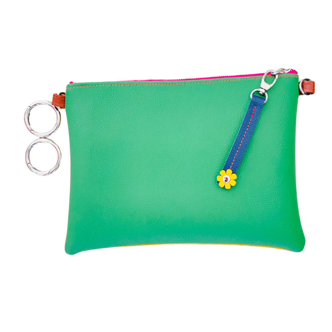 Block Colour with Fidget Flower Charm - Ochre/Green Leather Purse Plus+