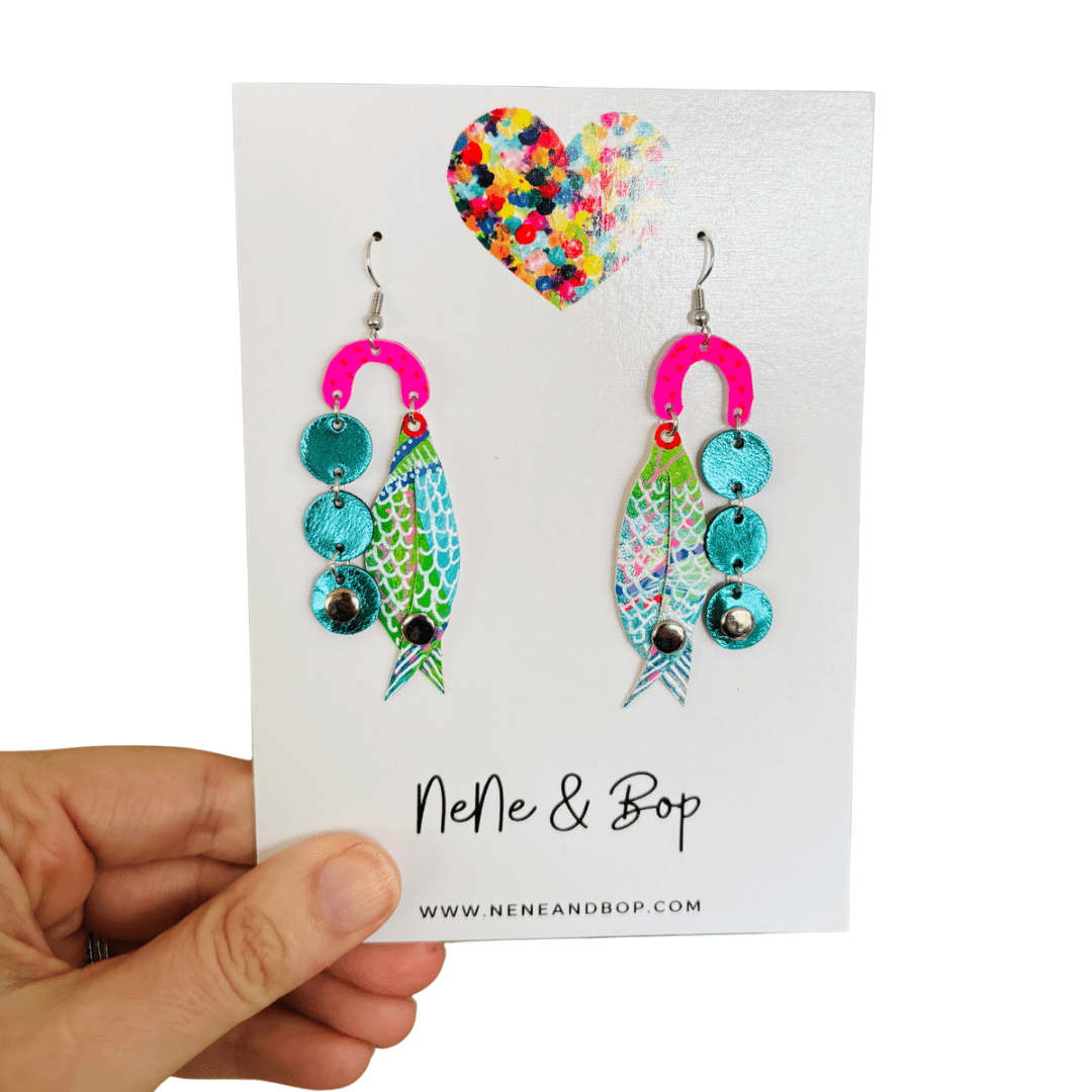 Just Keep Swimming - Leather Earrings