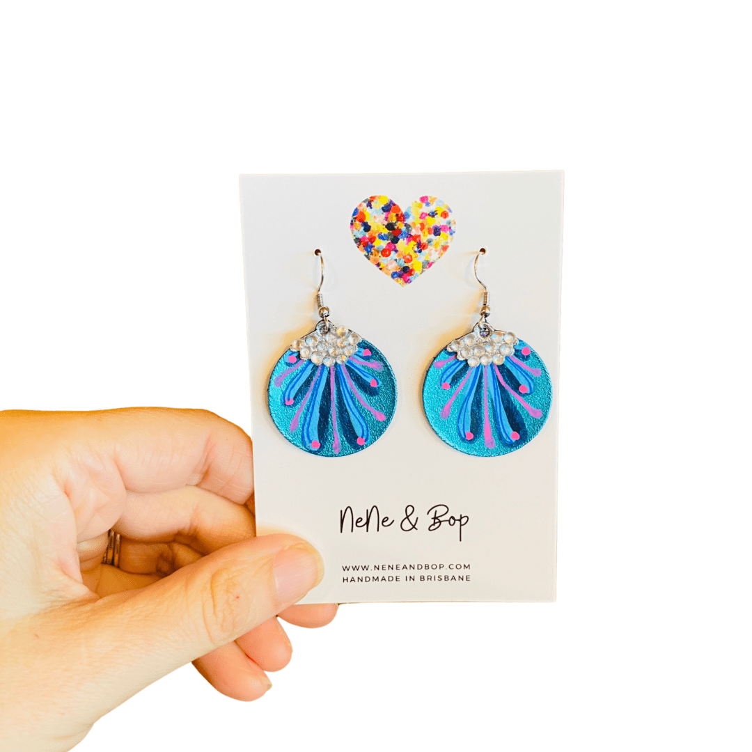 Bedazzled Turquoise Bauble - Leather Earrings