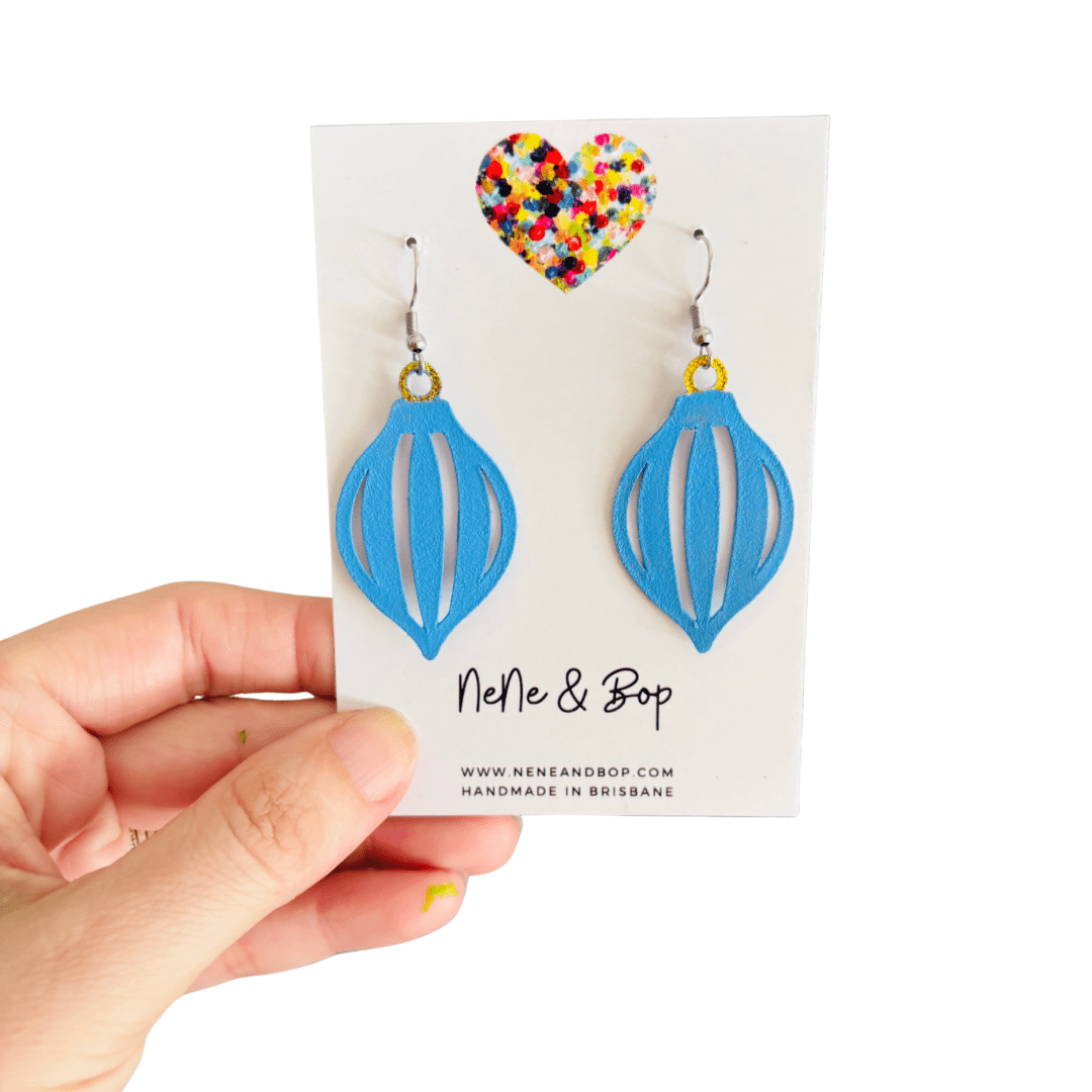 Bauble Leather Earrings - Blue