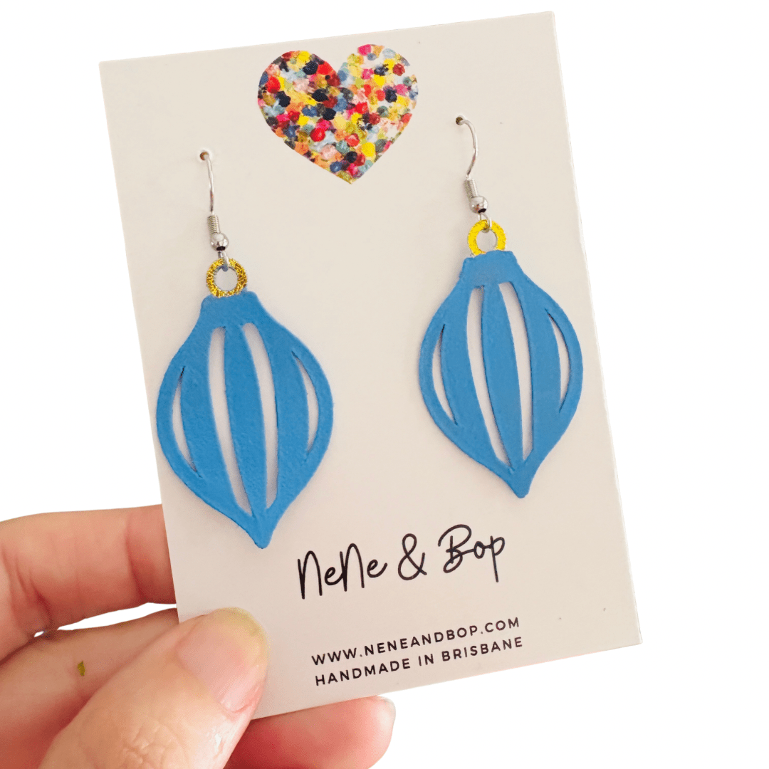 Bauble Leather Earrings - Blue