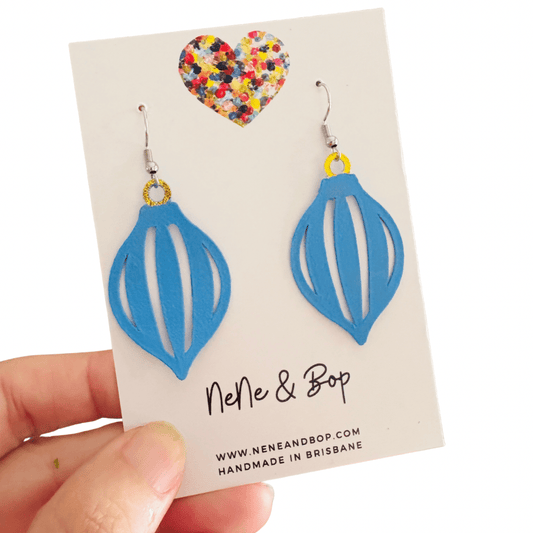Bauble Leather Earrings - Blue