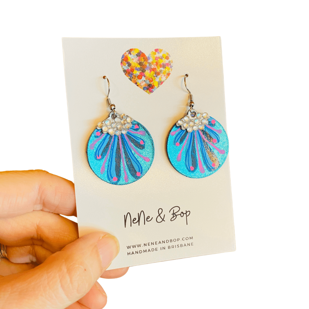 Bedazzled Turquoise Bauble - Leather Earrings