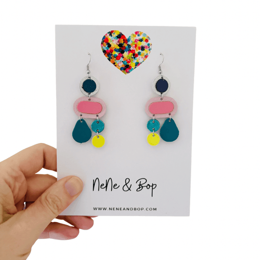 Retro Pebbles - Pastel Play - Midi - Leather Earrings