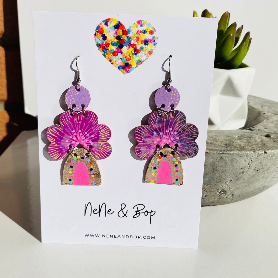 Sunshine and Rainbows Lilac/Pink - Leather Earrings