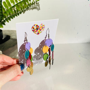 Cluster Pebbles - Lilac/Gold - Midi - Leather Earrings