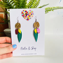 Load image into Gallery viewer, Buds and Leaves - Wattle - Leather Earrings
