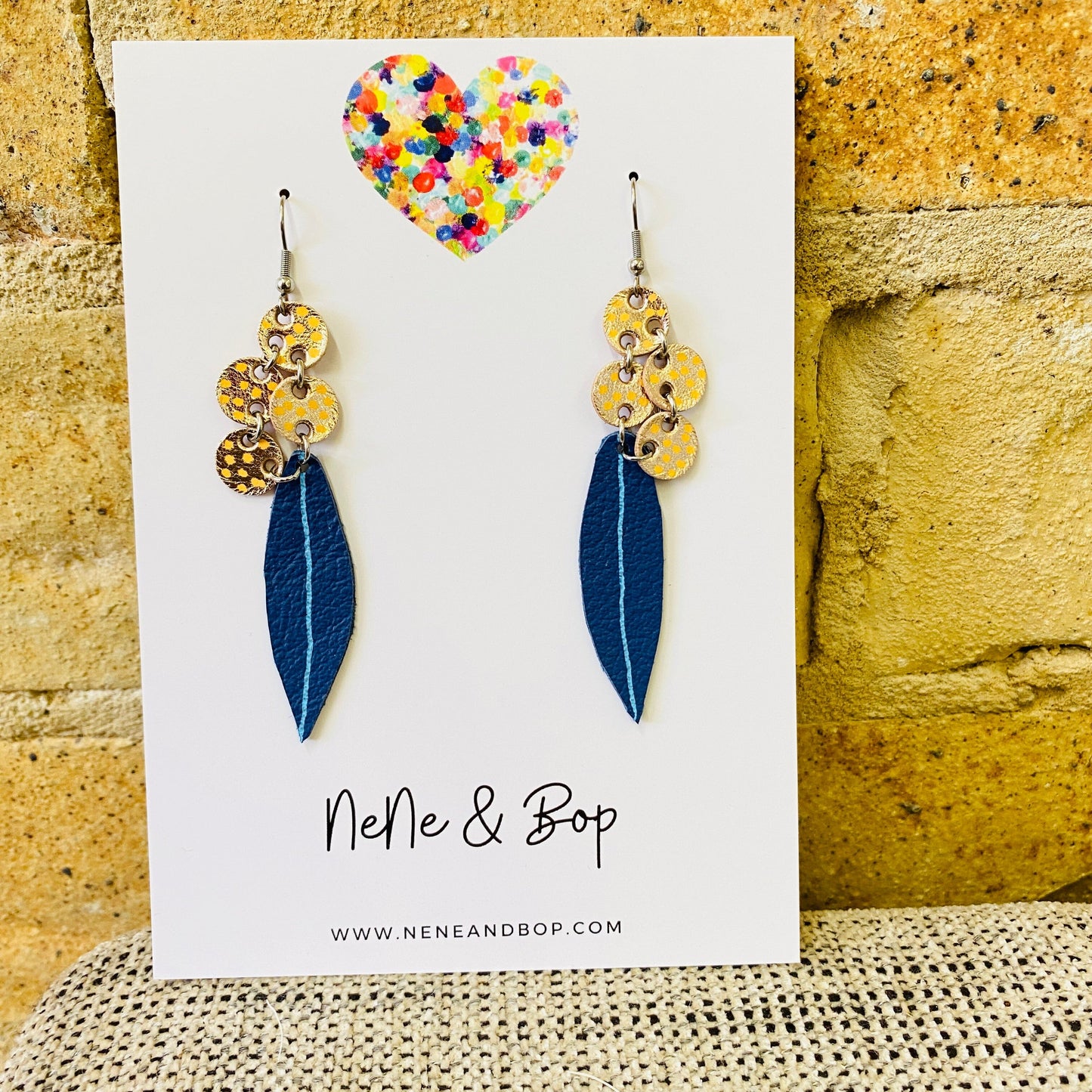 Wattle - Navy & Gold or Cornflower Blue - Leather Earrings