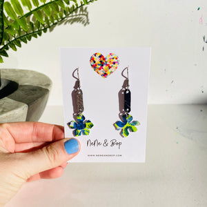 Bloom - Mis-matched Navy Citrus - Leather Earrings
