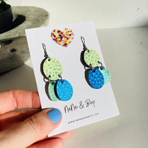 Pebbles - Blue Lime - Midi - Leather Earrings