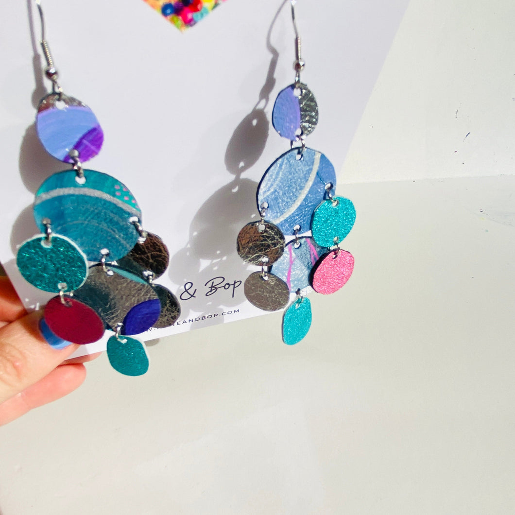 Pebbles - Painted Pastel Drops - Mega - Leather Earrings