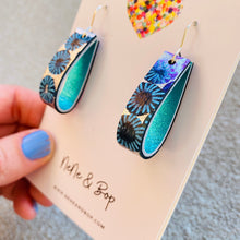 Load image into Gallery viewer, Loopy Lu - Blue Florals Short Hooks   - Leather Earrings