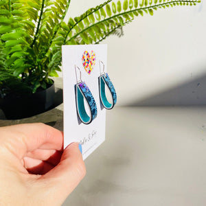 Loopy Lu - Blue Florals Short Hooks   - Leather Earrings
