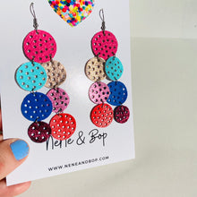 Load image into Gallery viewer, Pebbles - Pink/Aqua/Red - Mega - Leather Earrings