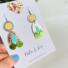 Load image into Gallery viewer, Sunshine Rainbow - Green/Yellow - Midi - Leather Earrings