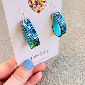 Loopy Lu - Blue Florals Short Hooks   - Leather Earrings