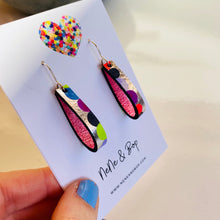 Load image into Gallery viewer, Loopy Lu - Silver Rainbow Spots Short Hooks   - Leather Earrings