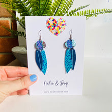 Load image into Gallery viewer, Buds and Leaves - Blue - Leather Earrings