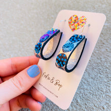 Load image into Gallery viewer, Loopy Lu - Blue Spot Florals Short Hooks   - Leather Earrings