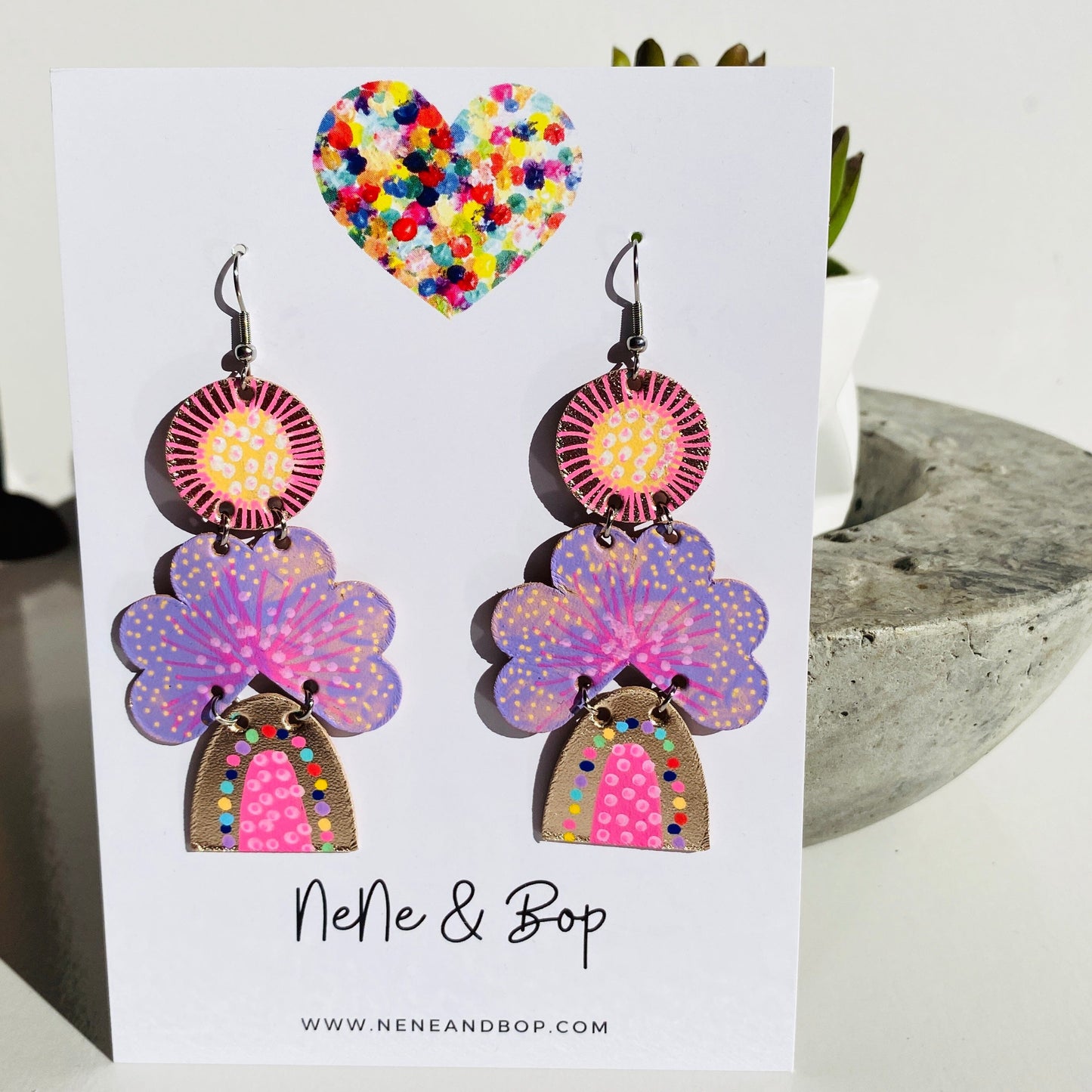 Sunshine and Rainbows - Lemon/Lilac/Pink - Leather Earrings