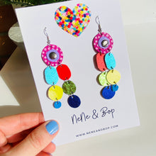 Load image into Gallery viewer, Pebble Gems - Magenta Rainbows - Midi - Leather Earrings