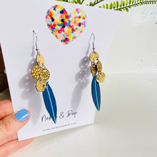 Load image into Gallery viewer, Wattle - Navy Blue Gold - Leather Earrings