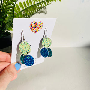 Pebbles - Blue Lime - Midi - Leather Earrings