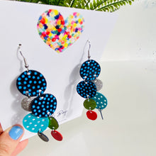 Load image into Gallery viewer, Pebbles - Navy Spots - Mega - Leather Earrings