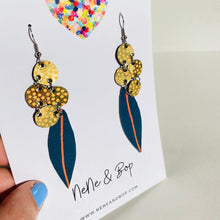 Load image into Gallery viewer, Wattle - Navy Orange Gold - Leather Earrings