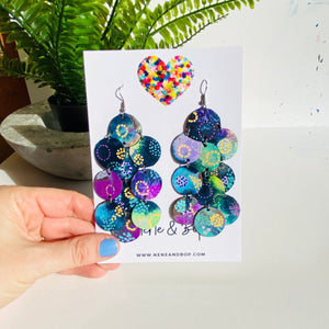 Pebble Blooms - Painted Meadows - Mega - Leather Earrings