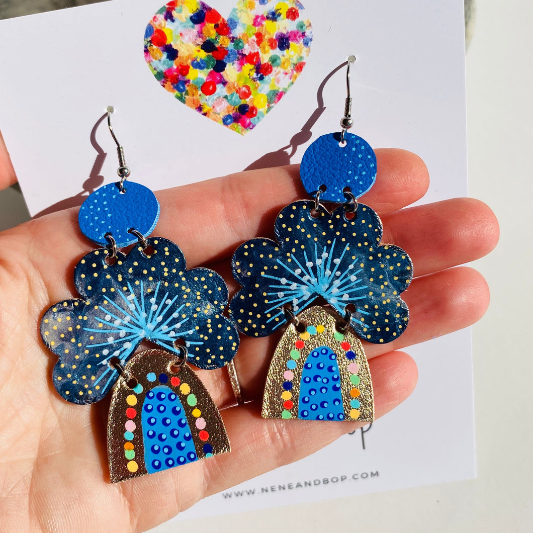 Sunshine and Rainbows - Midnight Blue - Leather Earrings