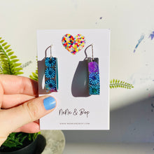 Load image into Gallery viewer, Loopy Lu - Blue Florals Short Hooks   - Leather Earrings