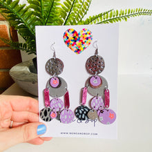 Load image into Gallery viewer, Asymmetric Pebbles - Silver/Lilac - Mega - Leather Earrings