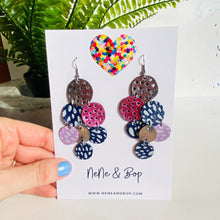 Load image into Gallery viewer, Pebbles - Silver/Navy/Pink - Mega - Leather Earrings